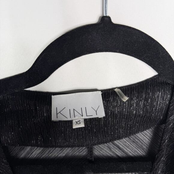 Kinly XSmall XS Black Metallic Surplice VNeck Long Sleeve Blouse Top Ruched Hem - Picture 8 of 8